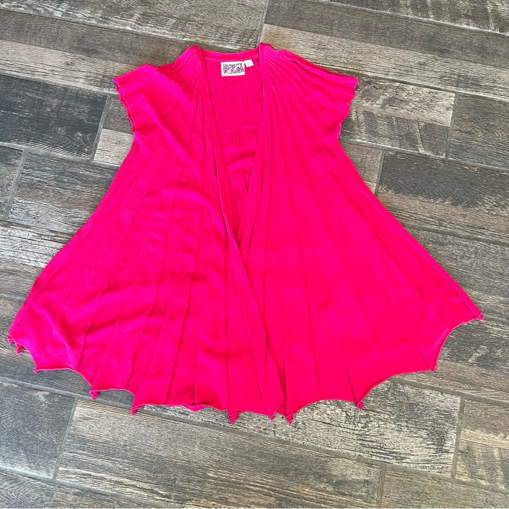 Hot pink accordion cotton sweater cover up vintage M